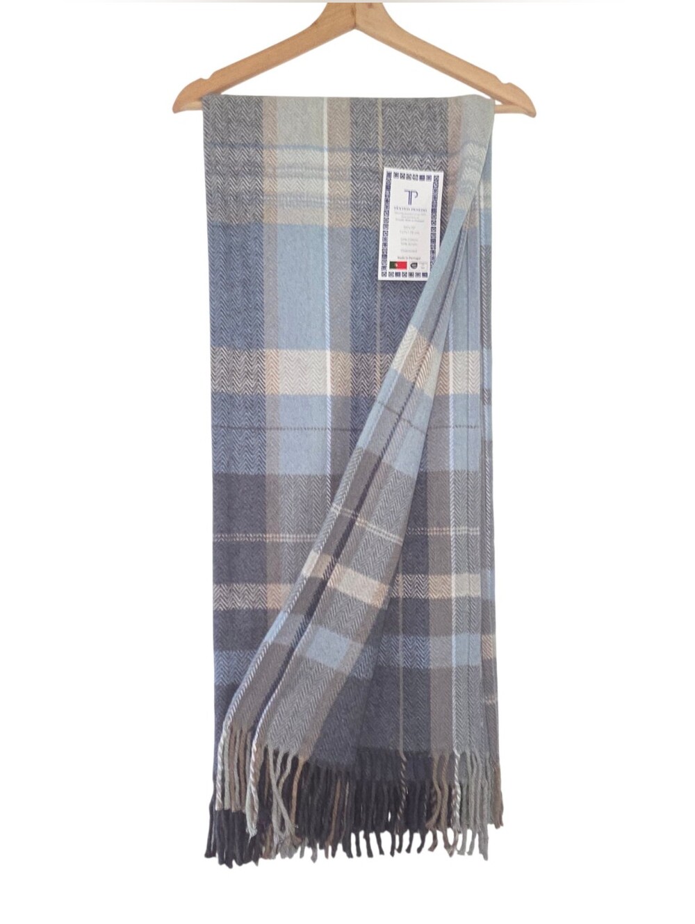 Penedo Weaving Jacquard Throw Blanket Plaid Gray Blue 50x70 Made In Portugal
